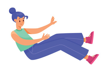 Happy Flying Woman Character in Floating Pose Vector Illustration