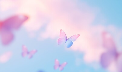 Colorful Butterflies Fluttering in a Pastel Sky During Sunset