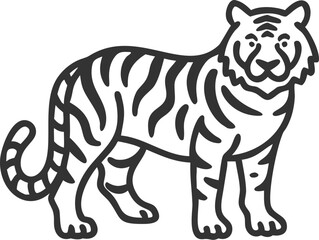 A tiger is standing in front of a white background