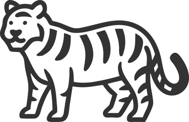 A black and white drawing of a tiger standing in front of a white background