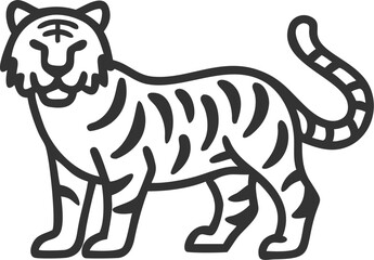 A tiger is standing in front of a white background