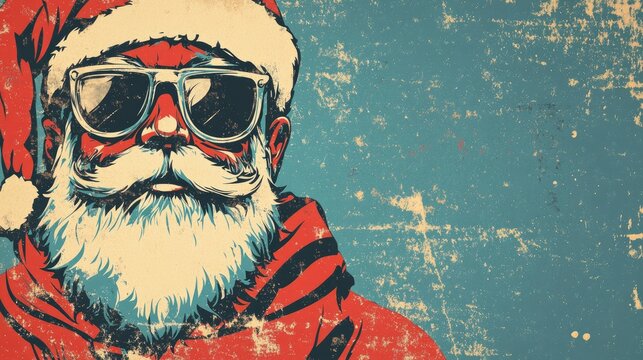 Retro illustration of a bearded character in festive attire with a blank sign for personalization set against a clean backdrop