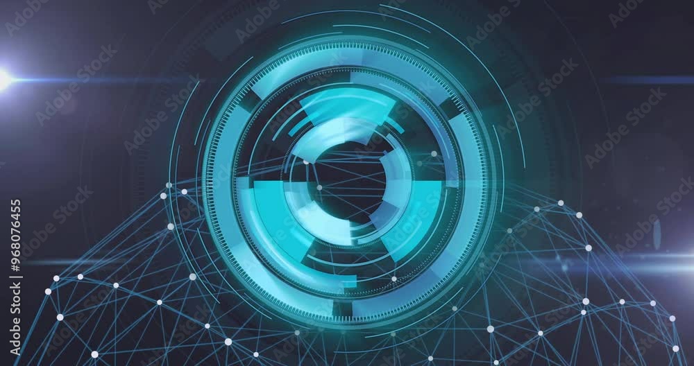Poster animation of scope scanning over network of connections on black background
