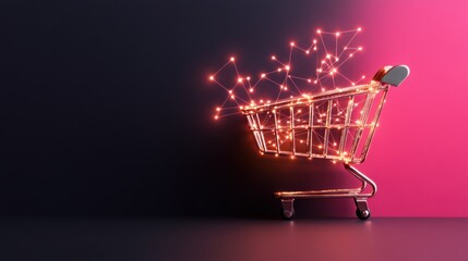 An abstract illustration of interconnected lines forming a shopping cart, representing the online marketplace connecting buyers and sellers.