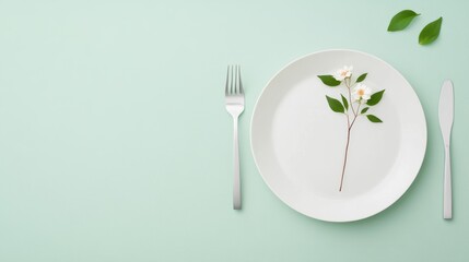 A minimalist table setting with a simple and elegant illustration of a single flower, adding a touch of natural beauty to the dining experience.