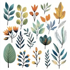 

A clipart set of various leaves and flowers in a boho style
