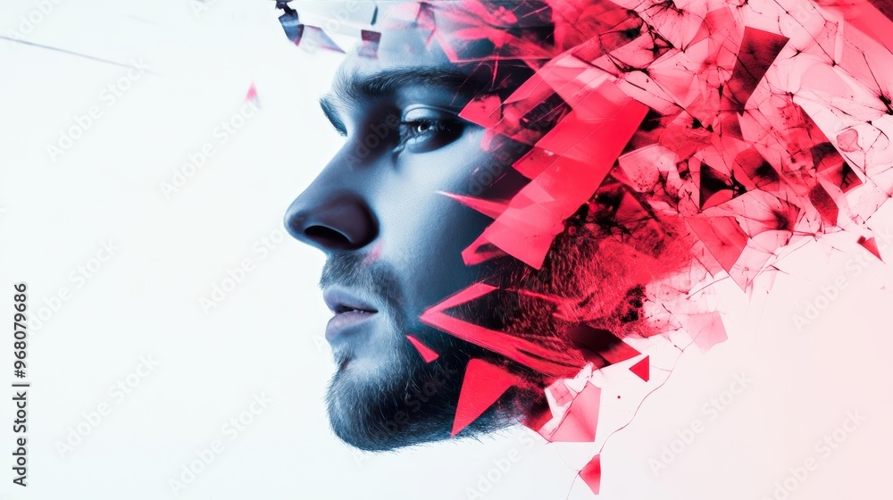 Aufkleber an intricate network of lines and shapes forming an abstract portrait, capturing the complex layers 