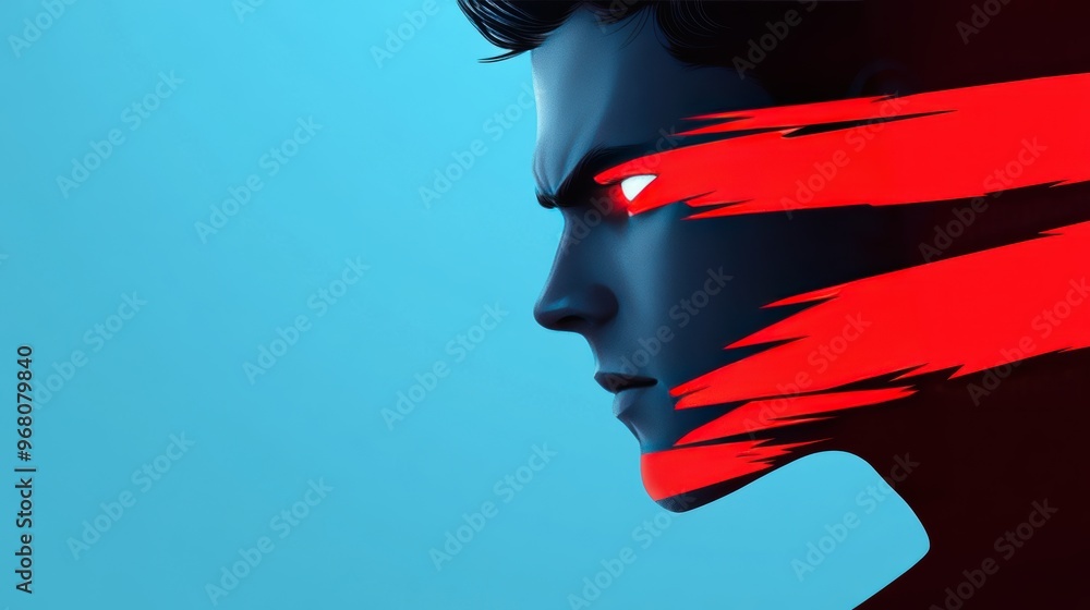 Aufkleber a powerful and dynamic illustration of a character with sharp features and a determined gaze, repres