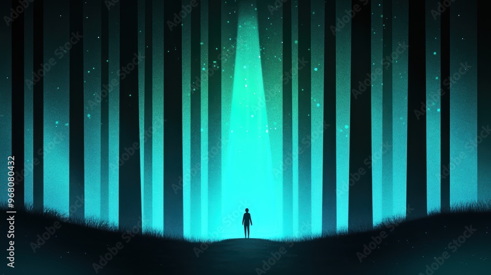 Poster an illustration of a person walking on a path through a forest, symbolizing the journey of self disc