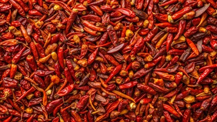 Fototapeta premium Red chili pepper texture background close-up of dried spices