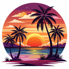 Obraz premium Sunset with palm trees isolated on white background