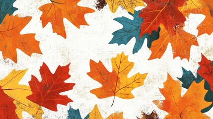 Obraz premium Retro illustration featuring a collage of fallen autumn leaves on a white background