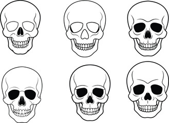 Set of Realistic Skull Line Art Silhouette Vector Illustration