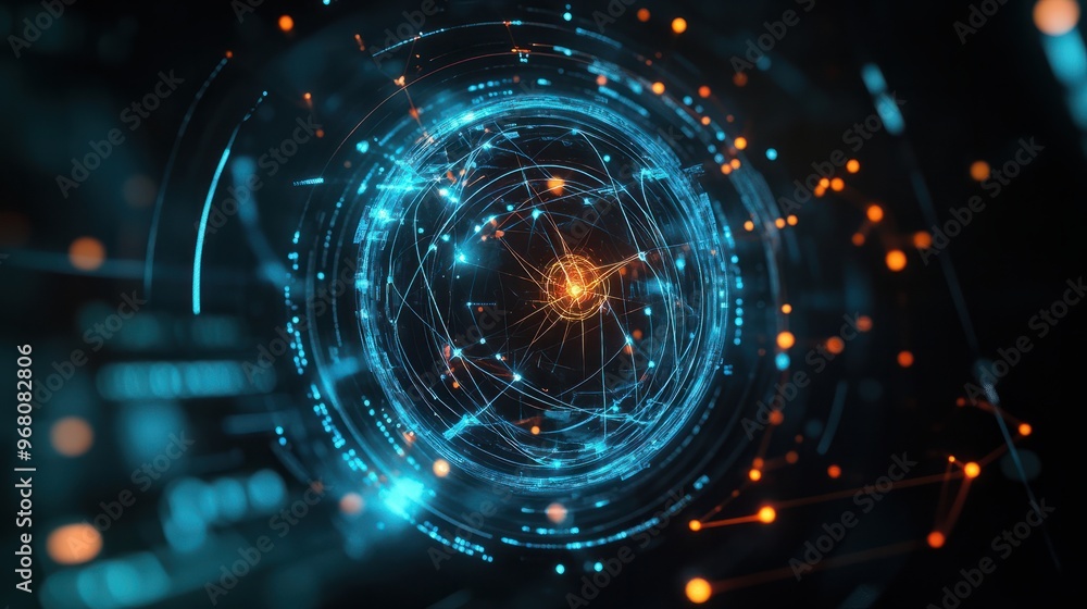 Poster a hologram of allusive technology for global network communication and connection symbol