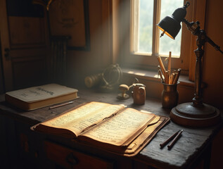 Gemütliche Leseecke mit Kaffee, Buch und Sonnenstrahlen

