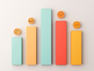 Colorful charts and icons representing growth, analytics, and progress in a modern business environment.