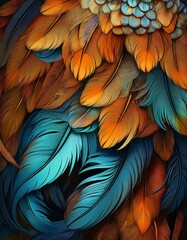 Obraz premium Illustrated close-up portrait of colorful owl feathers with beautiful patterns and textures