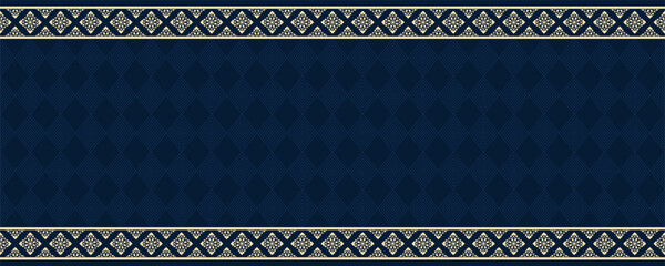 Elegant navy and gold pattern background. Thai-inspired. Luxury geometric texture perfect for upscale branding, wedding stationery or premium product packaging. Elegant blue and gold decorative style.