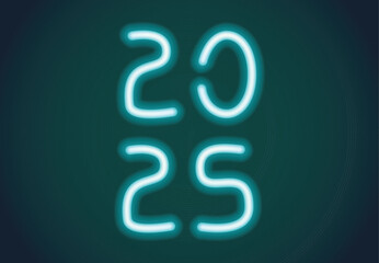 2025 Happy New Year Design Neon Cyan Elegant Abstract Vector Illustration