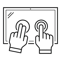 Fototapeta premium Vector icon for Touch Screen. Finger touching a screen representing digital interaction. Touch screen with two hands vector illustration.