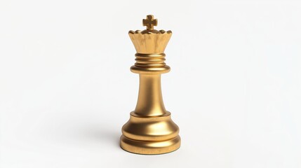 Golden colored king chess piece isolated on a white background, closeup