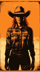 background image of a cowboy woman, western illustration style, western.  