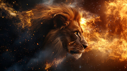 Create an image that captures the essence of the zodiac sign Leo, known for its majesty, charisma, and leadership qualities. 