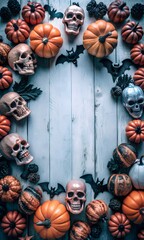halloween frame, pumpkins, halloween, autumn, orange, october, spooky, horror, decoration, lantern, holiday, dark, face 