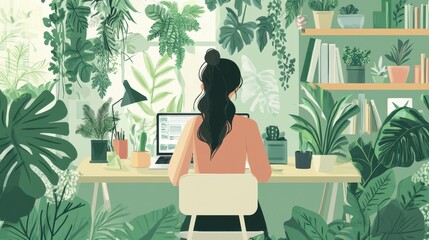 Woman Working in a Lush Green Oasis