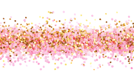 Isolated glitter confetti gold rose, glistening particle sparkle pink falling shiny abstract Christmas shine pale festive light decoration glittering holiday luxury, isolated on white background