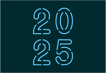 2025 Happy New Year Neon Blue Design Abstract Vector Illustration