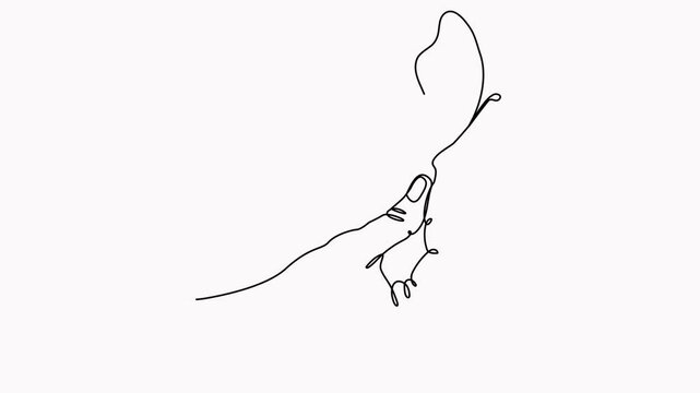 Hand holding flying butterfly continuous line art drawing animated video.