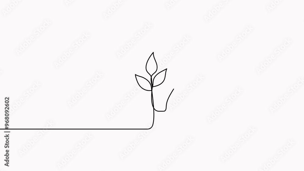 Poster lightbulb with leaf continuous line drawing animation. sprout with leaves inside lamp video. animate