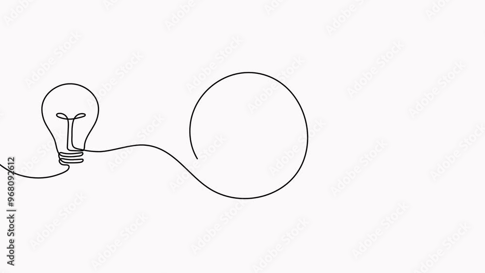 Poster lightbulb with target and arrow continuous one line drawing animation.