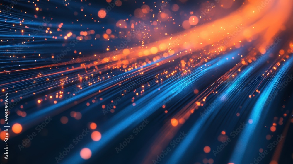 Poster abstract digital network with glowing lines and particles