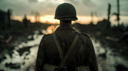 Obraz premium Soldiers Approach The Normandy Beach.