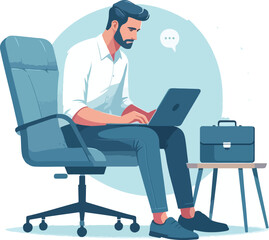  man working on his laptop, vector illustration