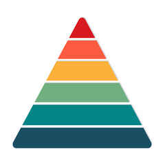 Pyramid chart infographic 6 levels. Flat color design. Vector Illustration.