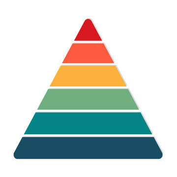 Pyramid chart infographic 6 levels. Flat color design. Vector Illustration.