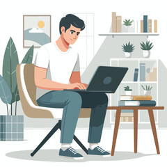  man working on his laptop, vector illustration
