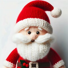 Preparation for the New Year and Christmas holidays. Knitted Santa Claus toy isolated on a white background. 3D illustration.	