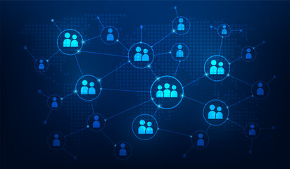 social network person icon human resources worldwide communication technology background.