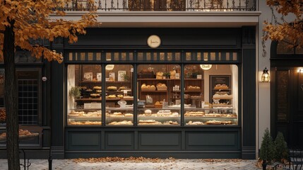 Charming French Bakery with Warm Autumn Lights