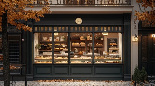 Charming French Bakery with Warm Autumn Lights