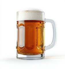 A mug of beer with a white background. A large glass of beer with foam on top