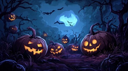 Fototapeta premium Halloween event backdrop featuring elegant and sophisticated pumpkins. Excellent artwork for Halloween festivities, posters, banners, and greeting cards.