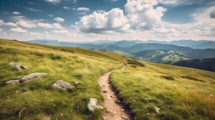 Naklejka premium Mountain Trail in Sunny Landscape