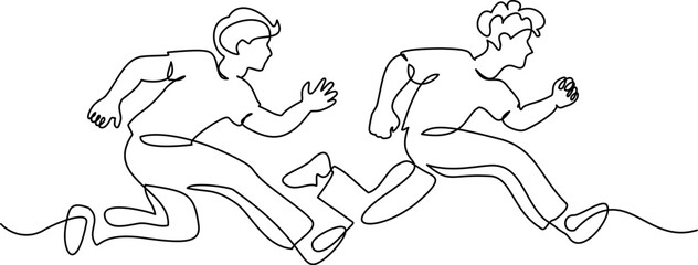 Two boys run and hurry. People in Stress Work Situation