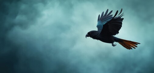 Parrot in a witch costume flying through a stormy sky, witch bird, Halloween-themed animal costume