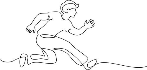 Boy or man running, hurrying and rushing forward to aims and aspirations to succeed.